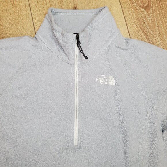 The North Face Fleece Jacket Womens L Gray /4 Zip Mock Neck Outdoor Thumb Holes - Picture 3 of 13